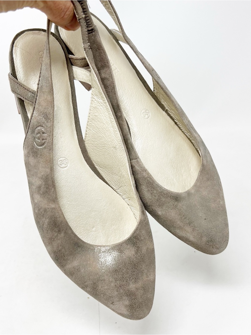 Gerry Weber Taupe Gray Metallic Pointed Toe Slingback Ballet Flats Womens Sz 8